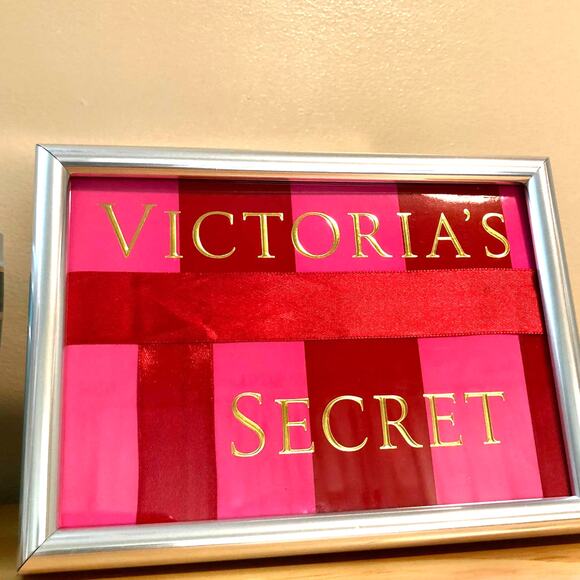 Victoria’s Secret Pink & Gold Striped Handmade Logo Picture Frame - Picture 1 of 5